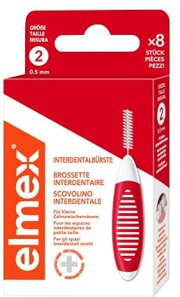 elmex Interdentalbürste rot (Größe 2, 0,50mm), 1 x 8 Stück - Interdentalbürsten für die Reinigung kleiner Zahnzwischenräume