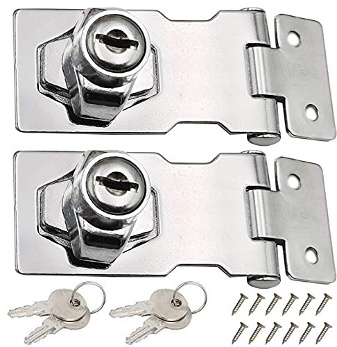 LCOUACEO 2 Pezzi 3 pollici Lucchetto Hasp ​Chiusure Hasp Serratura Acciaio Inossidabile Chiusura a Fibbia Del Cassetto Con Serratura Chiusura， Per Mobili Cassette Postali Armadietti