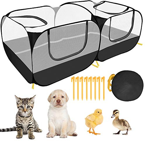 SlowTon Small Animals Playpen - Portable Chicken Coop Run Large Chick Brooder 73x36x25 with Detachable Bottom, Pop Up Pet Enclosure Cat Tent for Guinea Pig Bunny Puppy Indoor Outdoor (Flat Top)