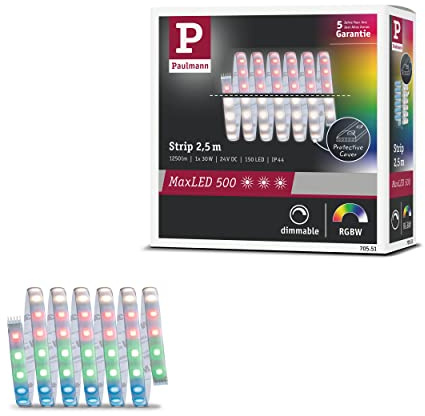 Paulmann 70551 LED Stripe MaxLED 500 2,5m 1375lm IP44 incl. 1x30 W dimmbar RGBW Farbsteuerung Silber LED Band Kunststoff Lichtband 3000 K