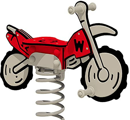 Wickey PRO Federwippe Motorrad Crossey grau/rot - Federtier Spielplatzgerät - inklusive Bodenplatte - Outdoor Spielplatz Wippe für Kinder - für öffentliche Spielplätze und Schulen