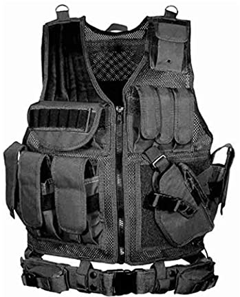 NC Veste tactique pour fusil d'air comprimé et paintball, pour le plein air et la chasse, réglable, légère et respirante, veste d'entraînement au combat, Noir, 36