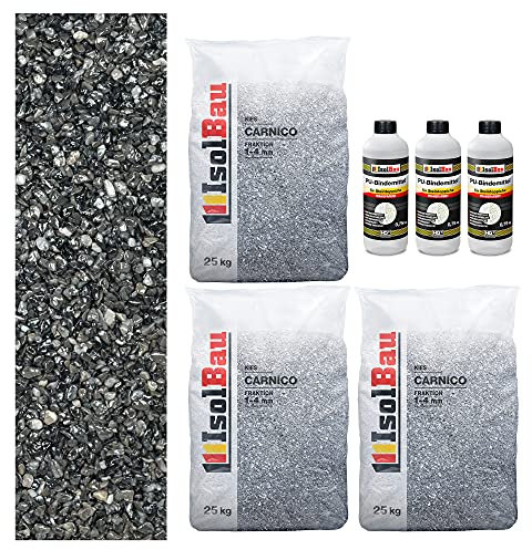 Isolbau Steinteppich Aussen Komplettset Marmorkies 75kg + Bindemittel bis 7,5m² Carnico 1/4mm Epoxidharz, Terassenboden, Natursteinboden Marmorkies Bodenbelag, Steinboden, Marmorstein, Innen Außen