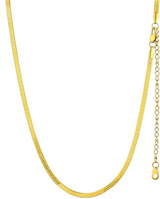 GoldChic Flache Schlangenkette Damen Halskette ohne Anhänger Choker Kette aus Edelstahl Plattenkette Schlangenhalskette Frauen Schmuck Schlangen Kette Verstellbare Länge 32/38/46CM, 3/5MM breit