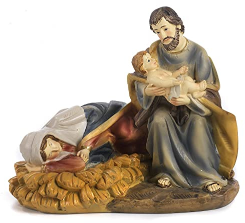 Gruppo Natività Presepe Maria riposa San Giuseppe con Gesù bambino in resina (Lung. cm 14,2 - Alt. cm.12)