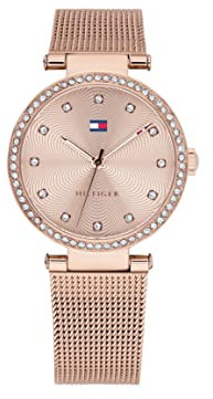 Tommy Hilfiger Analog Quarzuhr für Damen mit Roségoldfarbenes Edelstahl-Mesh-Gliederarmband - 1782508