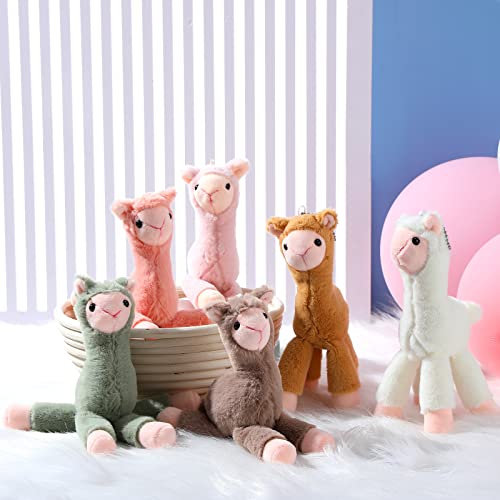 Zomiboo 6 Stück Mini Alpaka Kuscheltiere 20 cm Plüsch Alpaka Puppen Süß Klein Lama Plüschtier Plüsch Mini Dekoration für Jungen Mädchen Geburtstag Hochzeit Party Tüten Füllung DIY Schlüsselanhänger