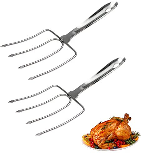 Uyauld Stainless Steel Turkey Fork, 2 Pieces Roasted Turkey Bird Meat Poultry Lifter, Transfer Turkey or Ham Easily, Meat Claw Holder Slicer Tool for BBQ or Thanksgiving