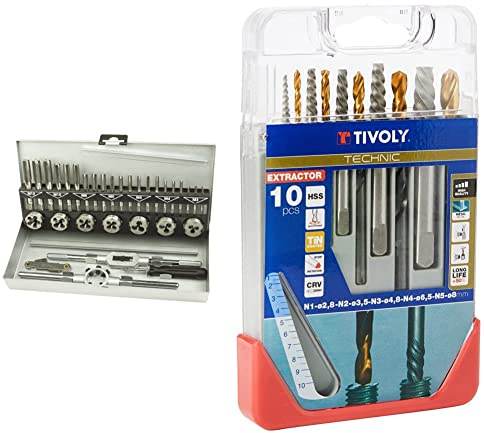 Brüder Mannesmann Werkzeuge M53250-B Set de Tarauds et Filières 32 Pièces, Import Allemagne & Tivoly 11901170052 Coffret Clipster Forets avec Extracteur, Gris, Set de 10 Pièces