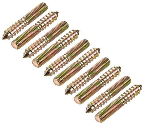 sourcing map Double Ended Screws (M8x48mm) 10pcs, Hanger Bolts Carbon Steel Self-Tapping Double Sided Screws - for Home Repairs