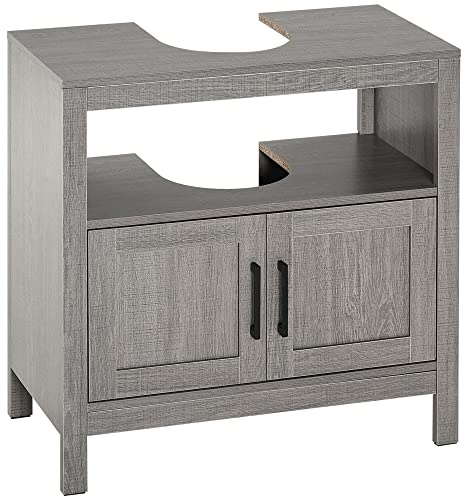 kleankin Mueble para Debajo del Lavabo, Bajo Lavabo 60x30x60 cm Gris | para Baño, de Madera, 2 Puertas, Estante Abierto, Estilo Moderno, Armario de Suelo
