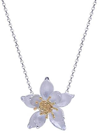 SIWAN S925 Collier de Lotus Étamine Fleur D'Or en Argent Pendentif Tempérament Simple Palais Classique Han Vêtements Chaîne de la Clavicule Bijoux en ArgentCollier