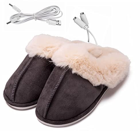 Chaussons Chauffants Coussin Chauffant Chaussures USB Coussin Chauffant des Pieds Chauds Chaussons Chauffants électriques froids Vente Compatible with Moto Occasion (Grey, One Size)
