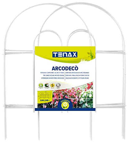 TENAX Arcodeco Blanc, Bordure de Jardin, Hauteur 46 cm, Longueur 250 cm, Bordure en Acier Plastifié pour Jardins et Parterres de Fleurs, Composée de 6 Modules de 42x46 cm