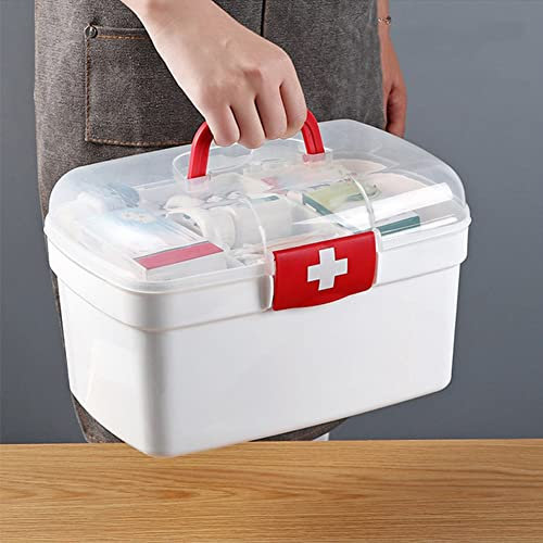 BYNYXI Medizinbox Hausapotheke, Tragbare Medizinkoffer Doppelschicht Medizin Aufbewahrungsbox Medizin Organizer Medizinschrank Erste Hilfe Box Kunststoff Staubdicht 28cmx19cmx16cm