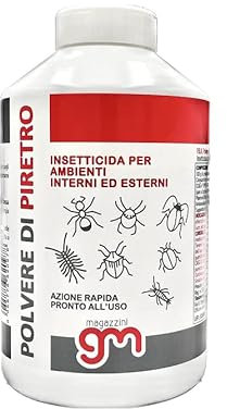 MagazziniGM Polvere di PIRETRO, Insetticida Naturale Polvere di Piretro, Azione Rapida, Basso Tossicità per Uomo e Animali, per Interni ed Esterni, Contro Formiche Scarafaggi Pulci, 250g