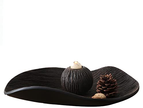 ROCKING GIFTS Unregelmäßige Form Tischplatte Couchtisch, Schwarz Braun mit ethnischer Prägung, elegante Taschenleerer aus Harz für Eingang, Esszimmer, Kugeln nicht enthalten, 41 cm