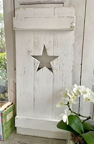windschief-living Landhaus Fensterladen Stern Weiss, Shabby Antique chic Handgefertigt