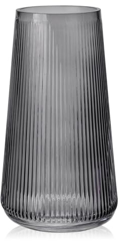 Briful Jarrón de cristal de 20 cm de alto para flores, floreros decorativos – Jarrón de vidrio ranurado estilo moderno jarrones decoración de mesa para boda, oficina, sala de estar