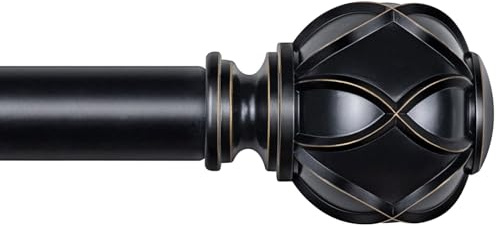 KAMANINA Curtain Rods for Windows 48 to 84 Inch, Black Heavy Duty Curtain Rod Adjustable, 7/8 Inch Single Decorative Drapery Rod 32 to 86 Inch(2.6-7.1Ft), Netted Texture End