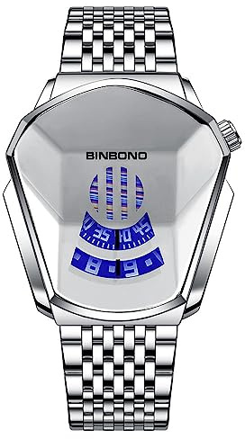 JewelryWe Reloj digital para hombre con LED binario impermeable 30 m, correa de aleación, deportivo, militar, reloj de pulsera para él y para ella, Rectangular Plata, Pulsera