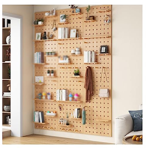 ALIGMA Wooden Pegboard Wall Mounted Display Storage Pegboard Panel Kit Wall Organizer for Home Office Garage(Style 1,60x80cm/23.6x31.4in)