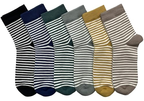 MAGIARTE Womens Mini Crew Socks Combed Cotton Stripe Casual Athletic Quarter Socks for women 6 Pairs (Stripe#02)