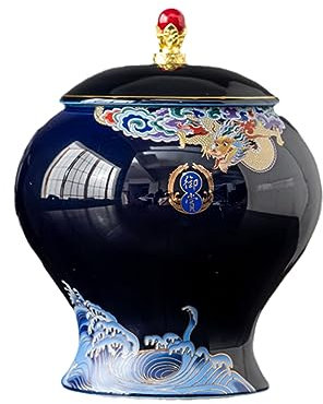 ZALTAS Porcelain Tea Caddy Chinese Vase Vintage Tea Set Food Decor Ceramic Tea Jar Porcelain Temple Jar Airtight Jar Moisture-proof Household Large Capacity Storage Can blue-S