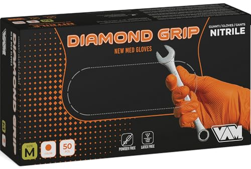 Generico GUANTI MONOUSO IN NITRILE DIAMOND GRIP 8gr ARANCIO NO TALCO BOX 50PZ L-XL MED (XL)
