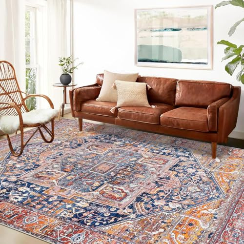 Cekene Washable Rugs for Bedroom 120x170cm Soft Faux Wool Living Room Rugs Non-slip Area Rug Carpet Short Pile Vintage Large Floor Mat for Office Entrance Living Room Dinning Room