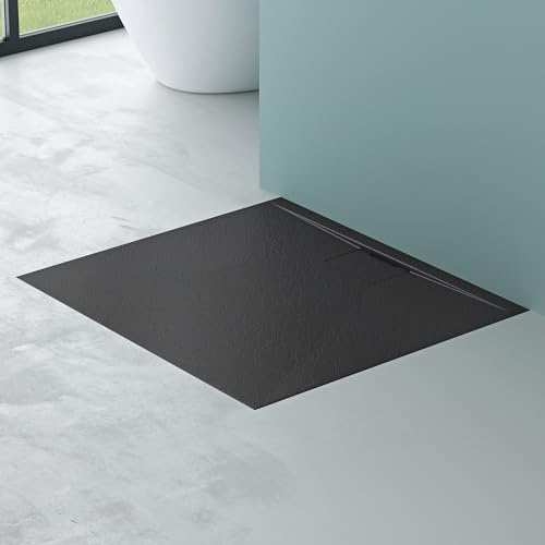 Mai & Mai Duschtasse 70x90x3cm Duschwanne aus Mineralguss | Mineralgusswanne in Anthrazit DIN-Anschlüsse Geoma07