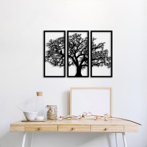 Tubibu Albero della Vita Decorazione da Parete, Immagine da Parete in Metallo Nero, Decorazione da Parete per Casa, 3D Adesivo da Parete, Decorazione Moderna, Immagini per Casa, Ufficio, Camera da