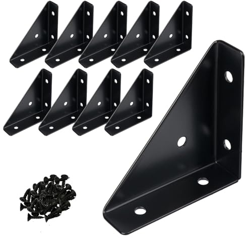 2-9/16 Corner Brace L Bracket for Wood – 10 Pack Solid Steel Triangle Bracket with Screws for Bookshelf/ Table/ Desk & Bed Frame Stabilization Repair – Easy DIY Fix for Shaky Furniture