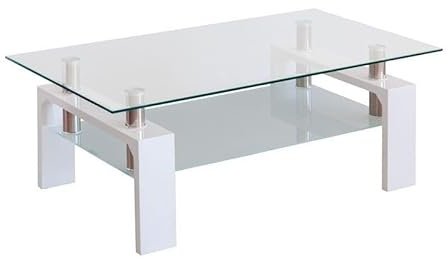 fanmuebles Mesa Centro Fija Cristal, Patas en Blanco Kendra 100 x 43 x 60 cm