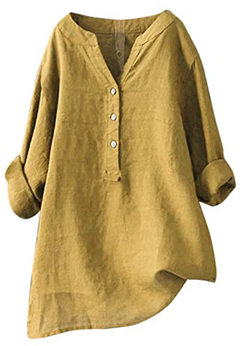 Hsternexy Musselin Bluse Damen, Leinenbluse Damen Sommer Langarm Große Größen Hemdbluse Blusenkleid Leinen Elegant Weiß Longbluse Blusenshirt Bügelfrei Schwarz Mittelalter Tuniken Damenblusen