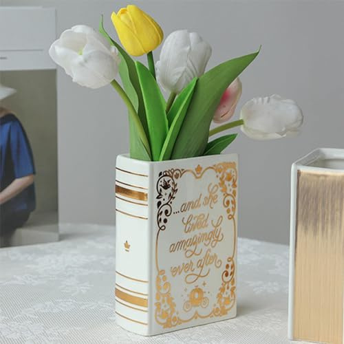 Qikam Book Vase, Keramik Buch Vasen, Bücherform Dekorative Vase, Buchvase Für Blumen, Niedliche Bücherregal Dekoration Aesthetic Room Decor Moderne Schicke Vase Für Heimdekoration Wohnzimmer, JINWT5QR2ULI32NS
