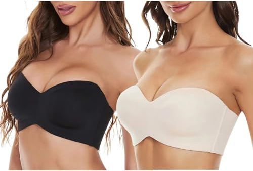 2PCSNomorthan Strapless Bra, Non-Slip Multi-Way Strapless Bra, Full Support Non-Slip Convertible Bandeau Bra (A,36/80D)