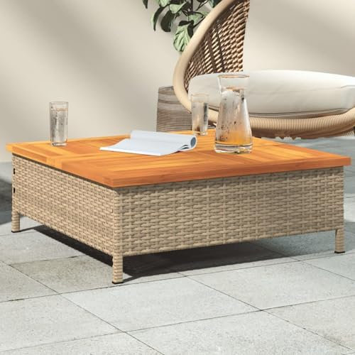 JUDYY Gartentisch Beige 70x70x25 cm Rattan und Akazienholz, Gartentisch, Terrassentisch, Esstisch Garten, Gartenesstische, Gartenmöbel, Außentisch - 3281631