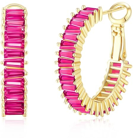 GLOQUAT Pendientes de Aro de Oro CZ Modernos Chapados en Oro de 14K Pendientes de Aro Baguette para Mujeres Ligeros Vintage Pendientes de Circonita Cúbica Moda Círculo Redondo Hipoalergénicos