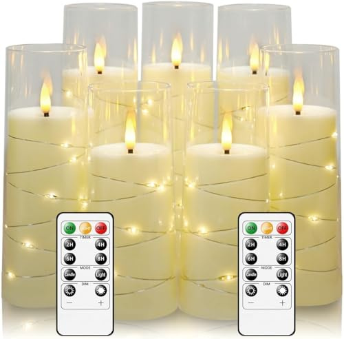 Bougies LED sans Flamme - Bougies à LED - Bougie Led Vacillante Avec Vacillement Des Flammes Très Réaliste avec Télécommande,Fonction Minuterie, (Transparent, 7 pièces)
