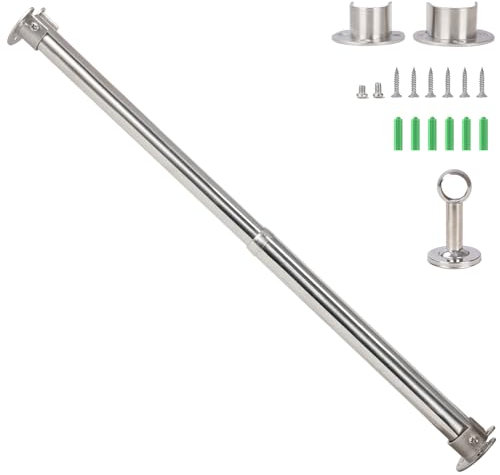 Wardlock 34cm-50cm Extendable Stainless Steel Wardrobe Rail, Adjustable Clothes Rail Pole With U Shaped End Sockets.