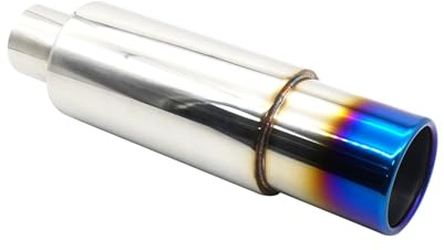Krtopo Silencieux Échappement Inox 63mm Sortie Bleu Titane Amovible | Bleu titane aspect personnalisé|Améliore flux/puissance|Montage: soudure ou colliers|Compatible auto/SUV/moto|Diamètre 63mm