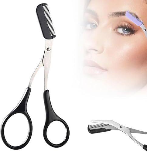 Verbesserte Augenbrauen Trimmer Schere, 2024 Neue 2 In 1 Augenbrauen Schere Mit Kamm, Zum KüRzen Der Augenbraue Und WimpernschöNheit ZubehöR Geschenk FüR MäNner Frauen (Schwarz)
