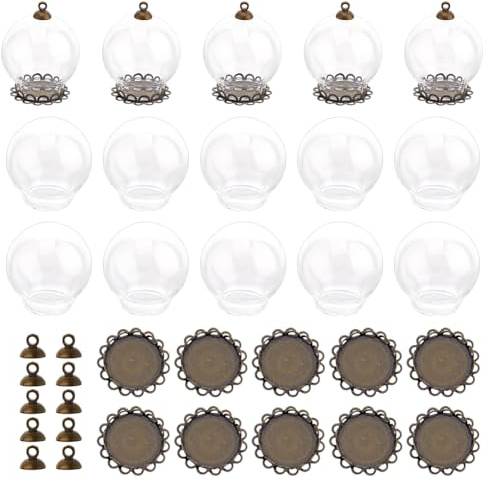 SUPERFINDINGS 15 Stück Mini Leere Klare Glasglobusflaschen Wunschflaschen Anhänger Befüllbarer Kugelvial Charme Mit Antikem Bronzekappenöse Für DIY Weihnachts Und Hochzeitsdekoration