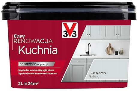 V33 Möbelfarbe Hellgrau ohne Schleifen – Für Küche & Möbel – Wasserfest & Abwaschbar – 2L – Für MDF & Holz
