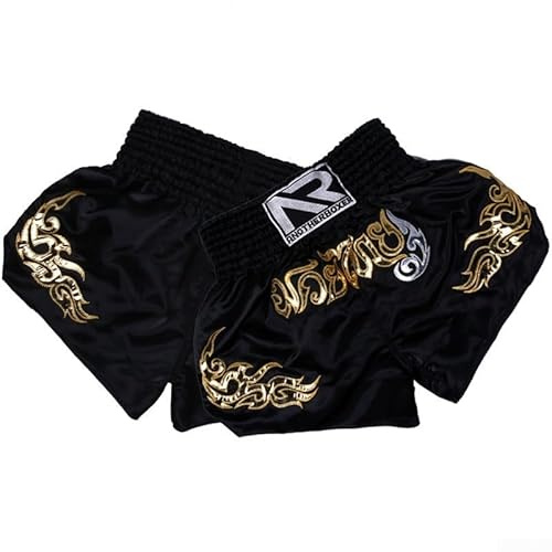 Gdfnmogo Pantaloncini per muay thai, MMA, arti marziali, kickboxing, arti marziali, Muay Thai, combattimento, adatti per allenamento uomini e donne (S nero)