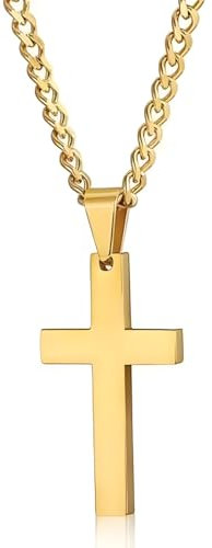 COYUN Colgantes Cruz de Acero Inoxidable Collar Cruz para Hombre y Mujer Crucifijo Colgante Cadena, Oro