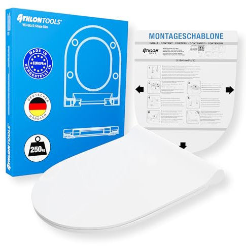 ATHLON TOOLS D-Form WC-Sitz mit Soft-Close aus Duroplast bis 250kg, Quick-Release, Toilettendeckel mit Absenkautomatik (D-Form - Premium Slim)