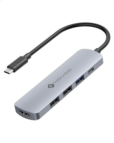 NOVOO Hub USB C 5 in 1 con HDMI 4K, Ricarica PD 100W, 3 Porte USB 3.0, Adattatore USB C Dock per MacBook, iPad, Chromebook, Surface, XPS, ThinkPad, Galaxy, iPhone 16