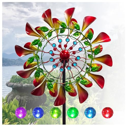 Solaire Moulin A Vent Jardin Exterieur, 210cm Moulin à Vent Metal, Globe en Verre avec Moulin à Vent Cinétique Moulin à Vent Metal, pour Le Paysage De Cour De Pelouse
